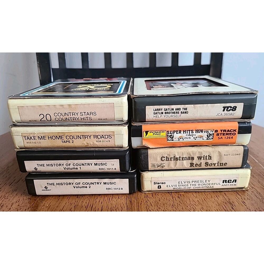 Lot of 8 classic country 8 track tapes cassettes tested Christmas Elvis Gatlin+